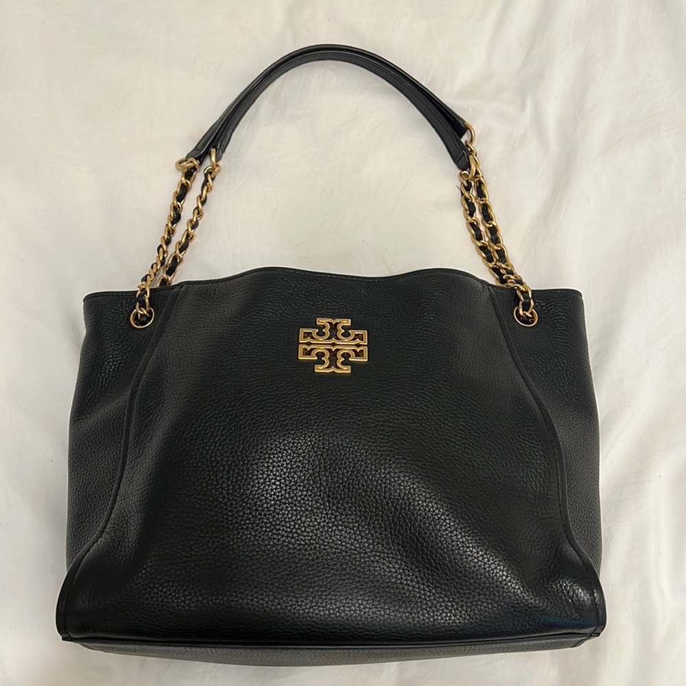 Tory Burch Britten Small Slouchy Tote Black AND Wallet